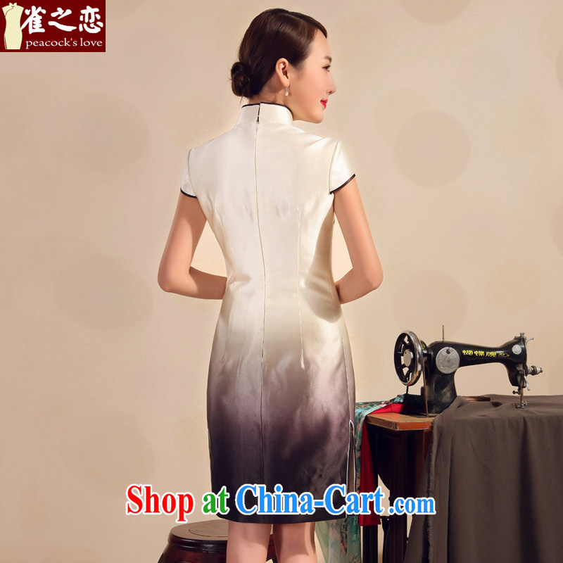 Bird lovers of 2015 new summer skirt outfit improved stylish heavy silk embroidery short cheongsam dress white XXL, birds love, shopping on the Internet