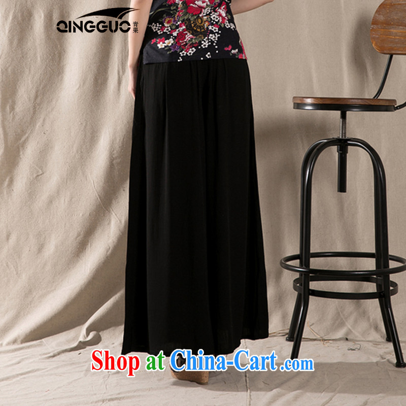 Green fruit 2015 spring and summer new ethnic wind cotton the embroidery wide leg trousers embroidered loose trousers children dress pants black, code, and fruit (QINGGUO), shopping on the Internet