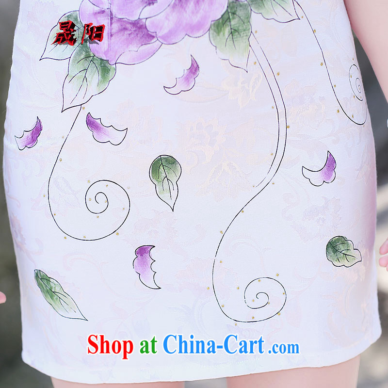 Sung Yang 2015 summer new Korean Beauty graphics thin hand-painted antique improved cheongsam dress blue lotus XXL, Sung-yang (shengyang), online shopping