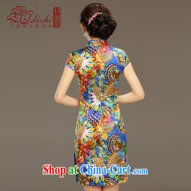 Slim li know egrets Silk Cheongsam dress new summer retro dresses short daily improved dress beauty workshops QLZ Q 15 6047 egrets XXL, slim Li (Q . LIZHI), online shopping
