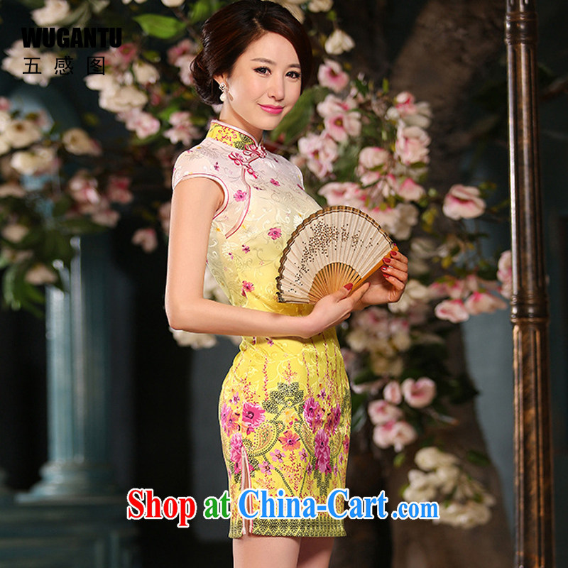 5 AND THE 2015 spring and summer new cultivating jacquard cotton short cheongsam dress improved cheongsam stylish retro WGT 310 photo color XXL, sense 5 figure (WUGANTU), online shopping