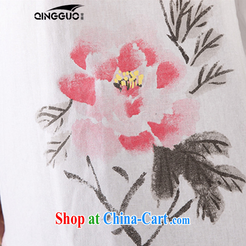 Green Fruit basket 2015 the commission hand-painted antique art Chinese improved Chinese T-shirt retro arts girls T-shirt white XXL, fruit (QINGGUO), online shopping