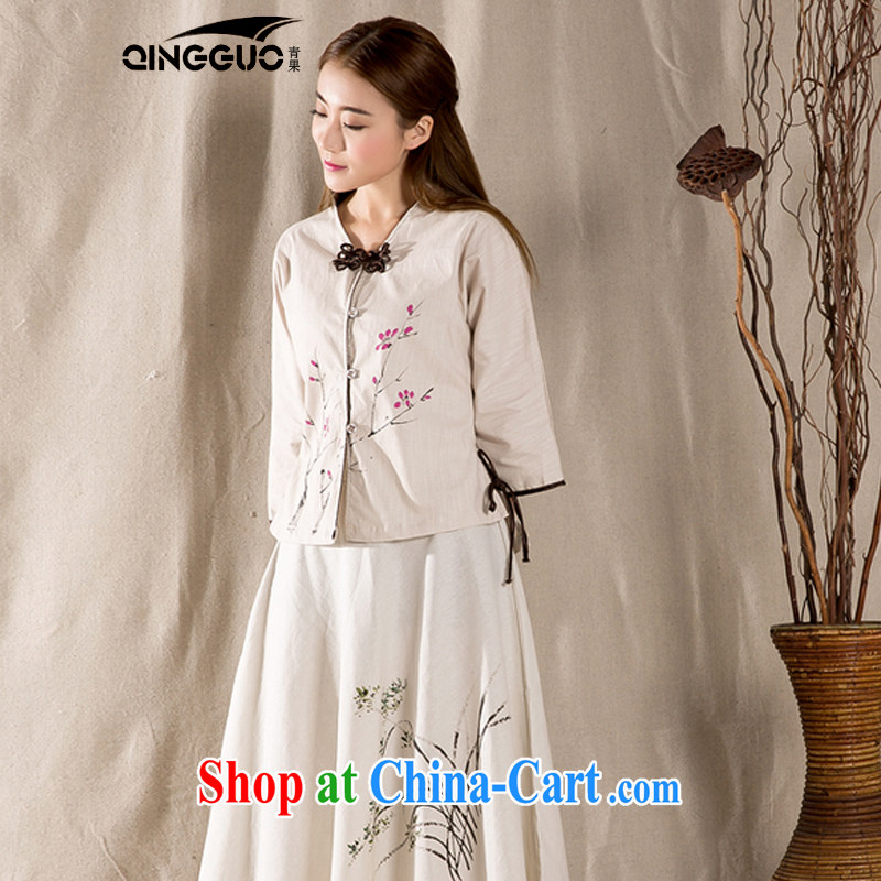 Green fruit 2015 Chinese Han-spring and summer cotton Ms. Yau Ma Tei is improved for 7 sub-sleeved shirt retro Korea wind apricot S, fruit (QINGGUO), and, on-line shopping
