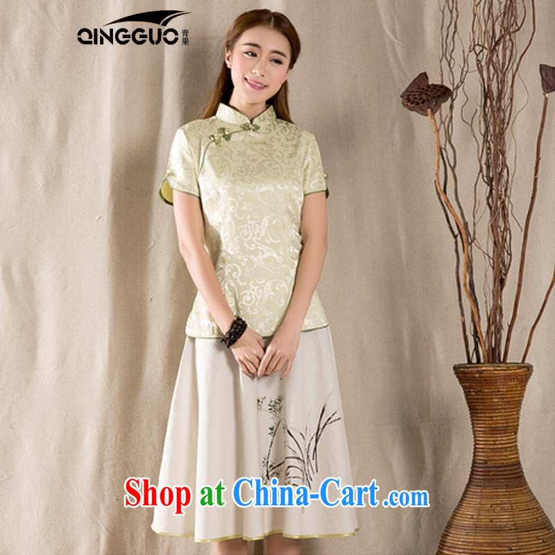 Green fruit 2015 summer New-snap embroidery female T-shirt China wind girls with antique Chinese green XXXL, fruit (QINGGUO), shopping on the Internet