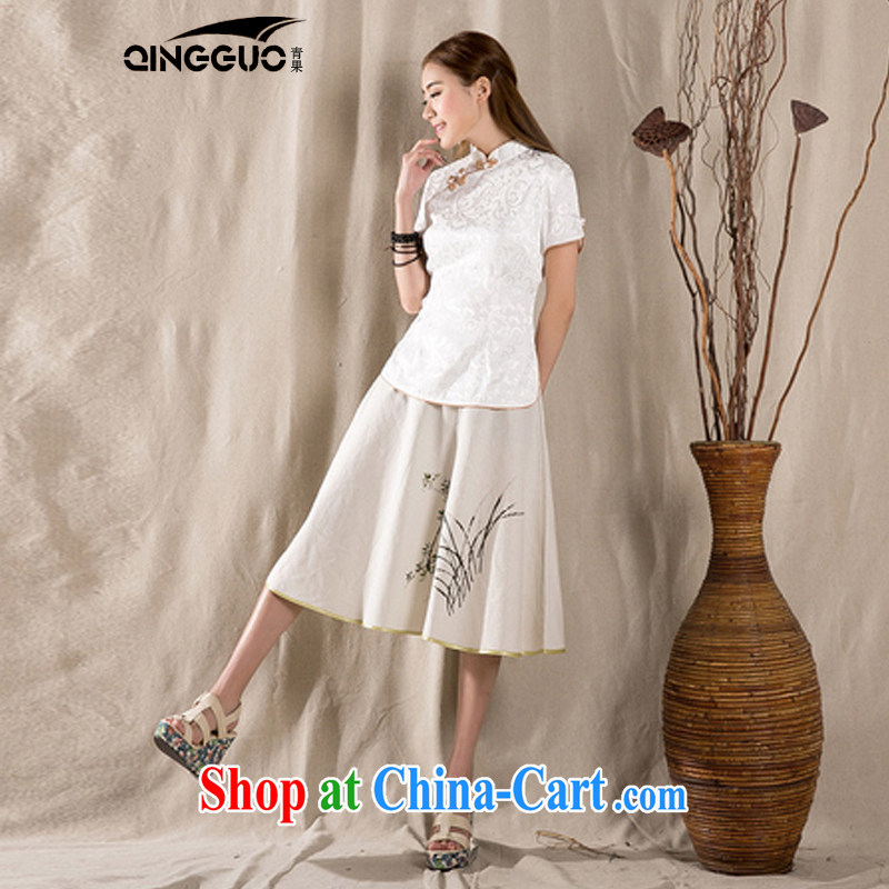Green fruit 2015 summer New-snap embroidery female T-shirt China wind girls with antique Chinese green XXXL, fruit (QINGGUO), shopping on the Internet
