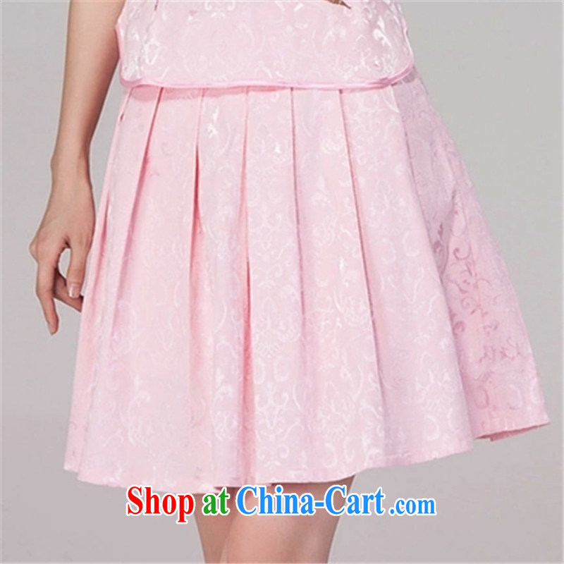 VAGANTZAR 2015 summer new female short-sleeved retro style daily outfit dress two piece girls Q 1125 pink XXL, VAGANTZAR, shopping on the Internet