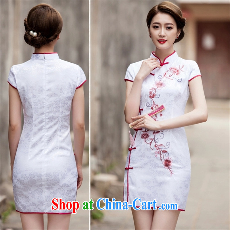 VAGANTZAR 2015 summer new women replacing Tang with retro style short, cultivating daily cheongsam dress female Q 1124 white S, VAGANTZAR, shopping on the Internet