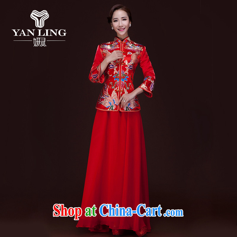 Her spirit winter 2015 new retro long-sleeved wedding dresses red long gown bridal toast Service Improvement XXL, her spirit, and, shopping on the Internet