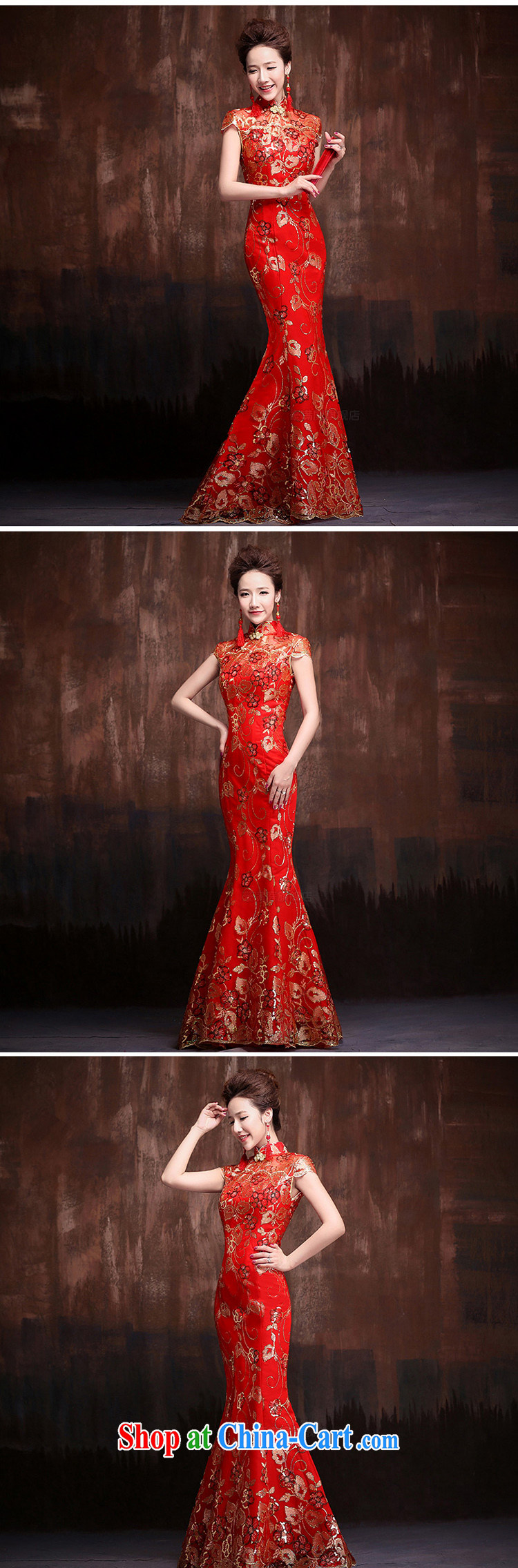 Bridal red retro improved cheongsam wedding service 2015 new lace crowsfoot cultivating short-sleeve long cheongsam aura XL pictures, price, brand platters! Elections are good character, the national distribution, so why buy now enjoy more preferential! Health