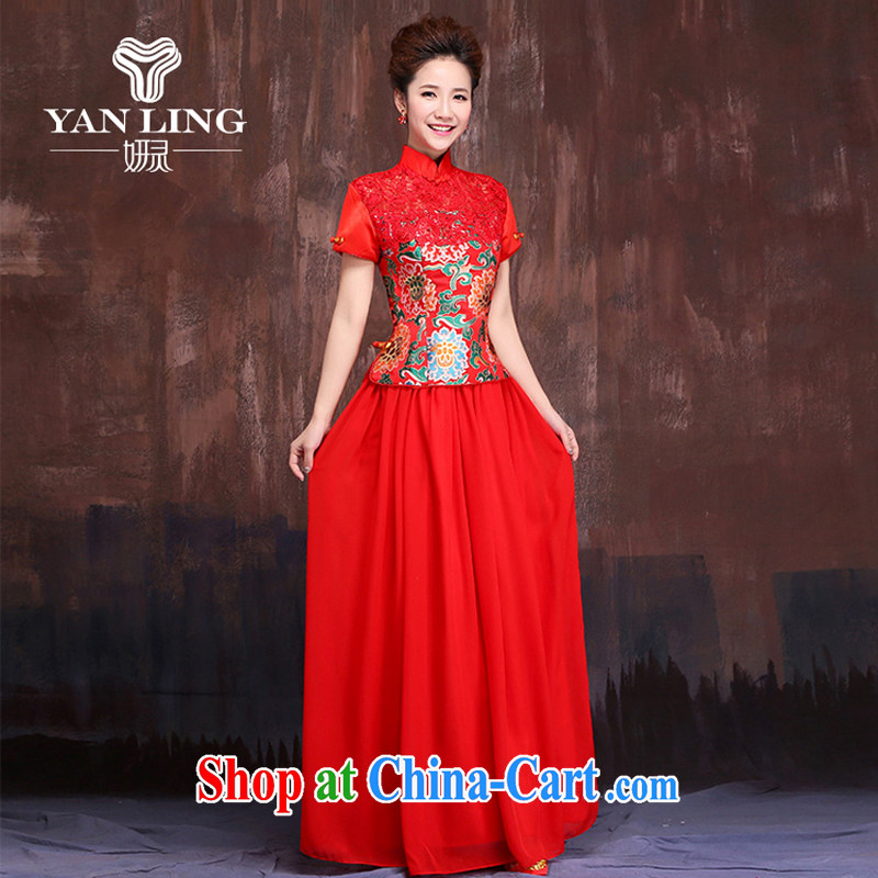 Marriages red bows, serving 2015 Chinese improved short-sleeved cultivating cheongsam dress dresses XXL, her spirit, and, shopping on the Internet