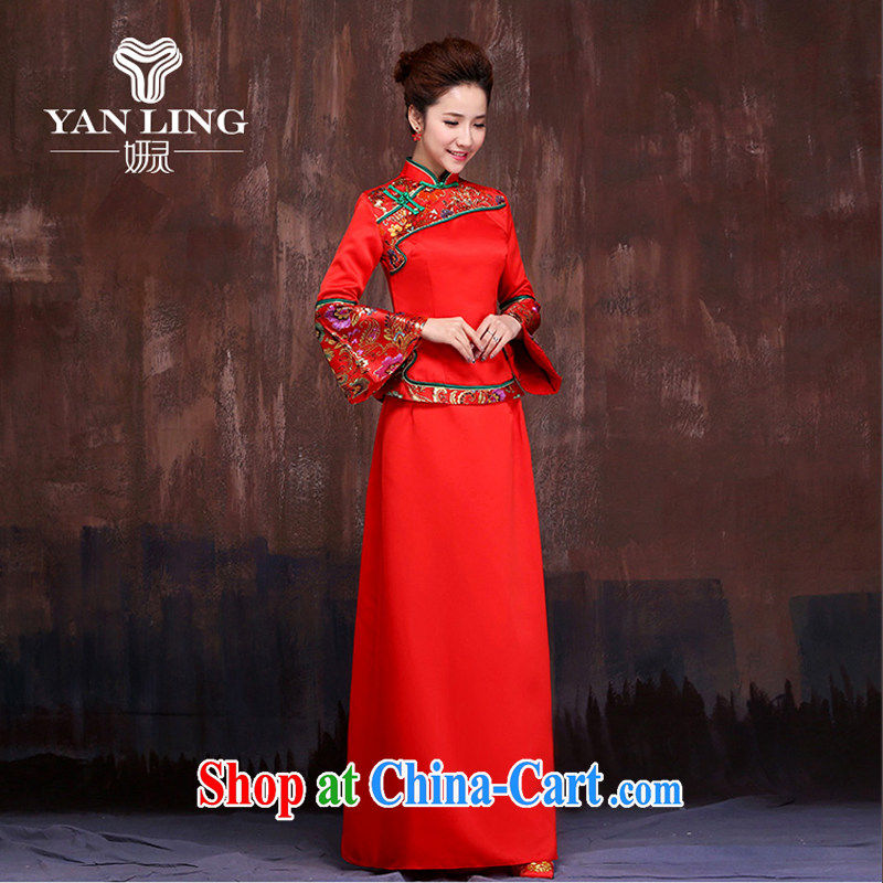 Her spirit marriages red retro long-sleeved cheongsam dress spring 2015 new show reel Service serving toast XXL dresses, her spirit, and shopping on the Internet