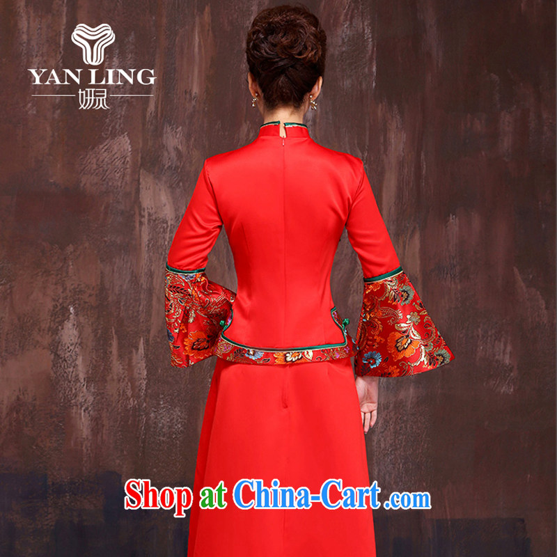 Her spirit marriages red retro long-sleeved cheongsam dress spring 2015 new show reel Service serving toast XXL dresses, her spirit, and shopping on the Internet