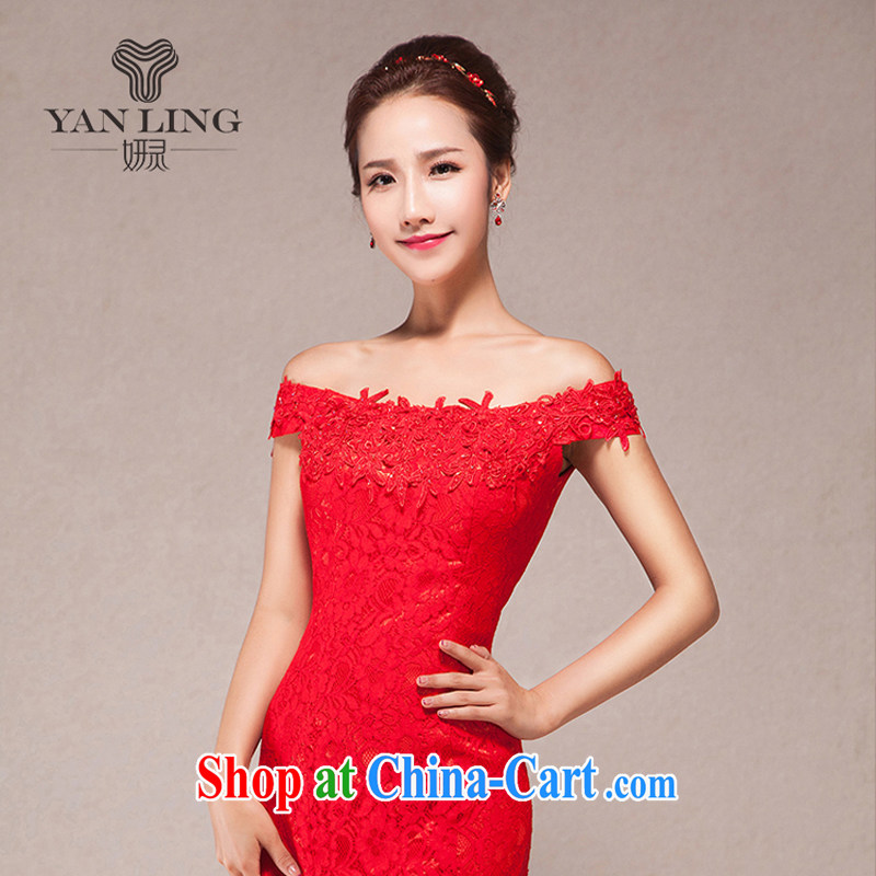 Bridal toast one field shoulder long wedding dress 2015 new spring Korean fashion red evening dress skirt XL, her spirit, and shopping on the Internet