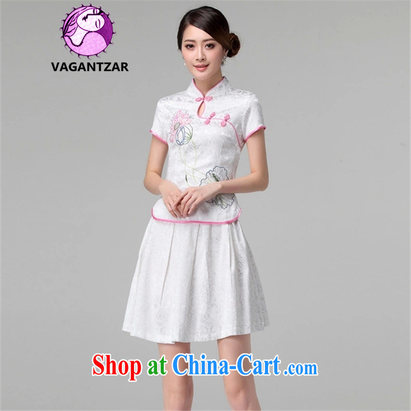 VAGANTZAR 2015 summer new women who decorated daily retro style short-sleeved dresses two piece girls Q 1121 white short-sleeved XL