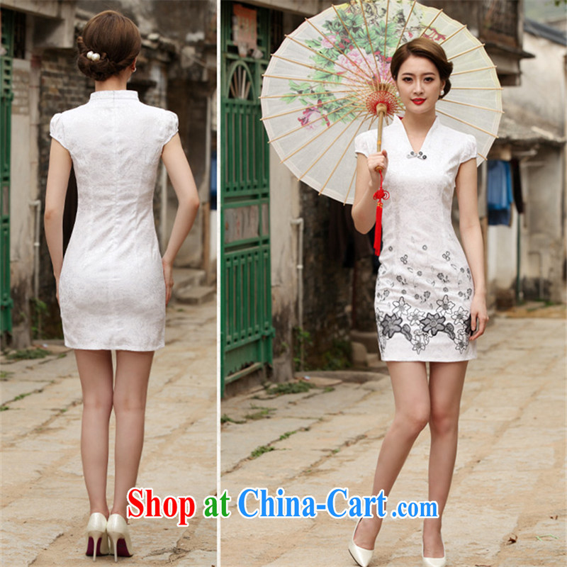 VAGANTZAR 2015 summer new women with stylish retro daily short-sleeved short cheongsam dress female Q 1120 white XL, VAGANTZAR, shopping on the Internet