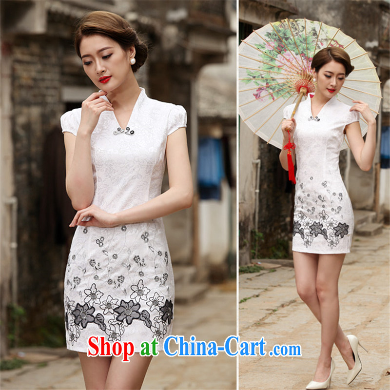 VAGANTZAR 2015 summer new women with stylish retro daily short-sleeved short cheongsam dress female Q 1120 white XL, VAGANTZAR, shopping on the Internet