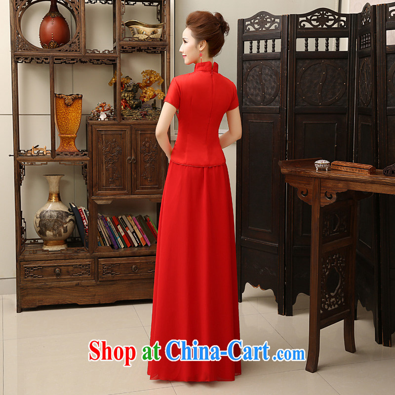 cheongsam dress 2015 spring and summer new bride's toast clothing lace short-sleeved snow woven skirt Chinese elegant red wedding dresses antique dresses Back Door Service red XXL, diffuse Connie married Yi, shopping on the Internet