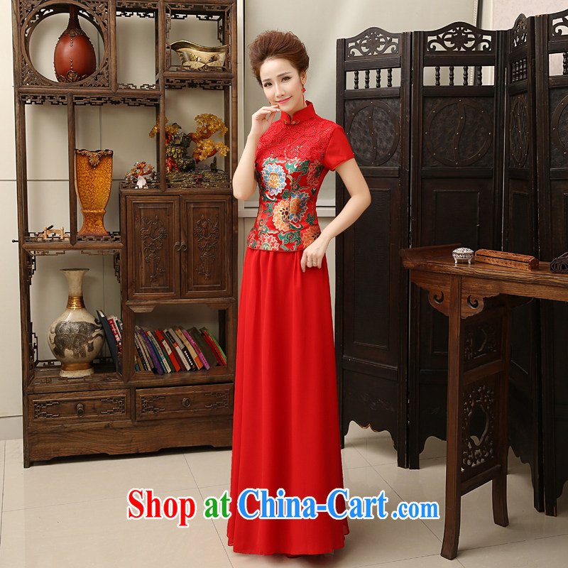 cheongsam dress 2015 spring and summer new bride's toast clothing lace short-sleeved snow woven skirt Chinese elegant red wedding dresses antique dresses Back Door Service red XXL, diffuse Connie married Yi, shopping on the Internet