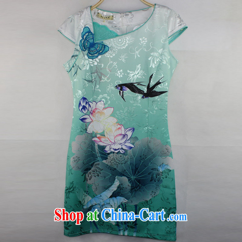 Clearly it is in accordance with Cabinet 2015 new dresses and stylish Lotus the gradient improved fashion cheongsam dress summer beauty and stylish green M, clearly still in accordance with Cabinet (MEISHANGYICHU), online shopping