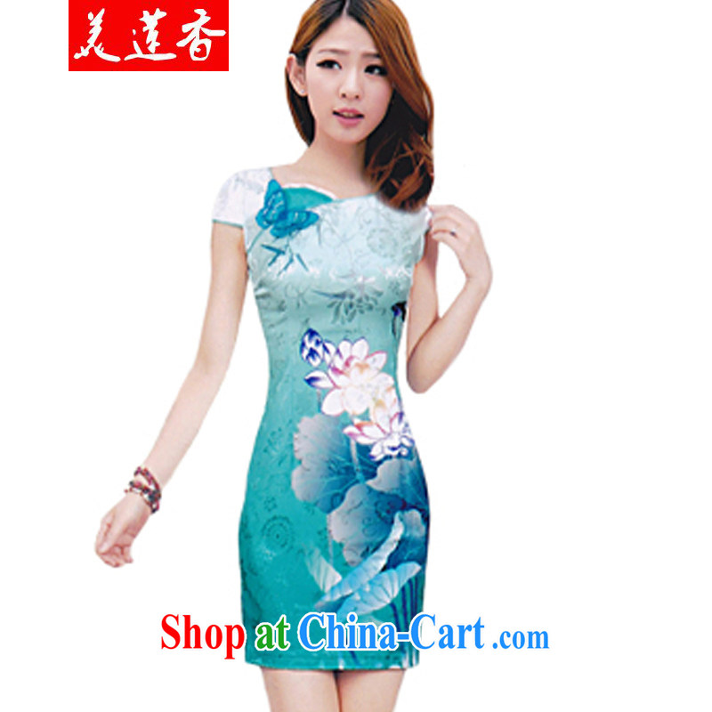 The Siang 2015 new dresses and stylish Lotus the gradient improved fashion cheongsam dress summer beauty and stylish Color Blue XXL, US Dr. Chou (MEILIANXIANG), online shopping