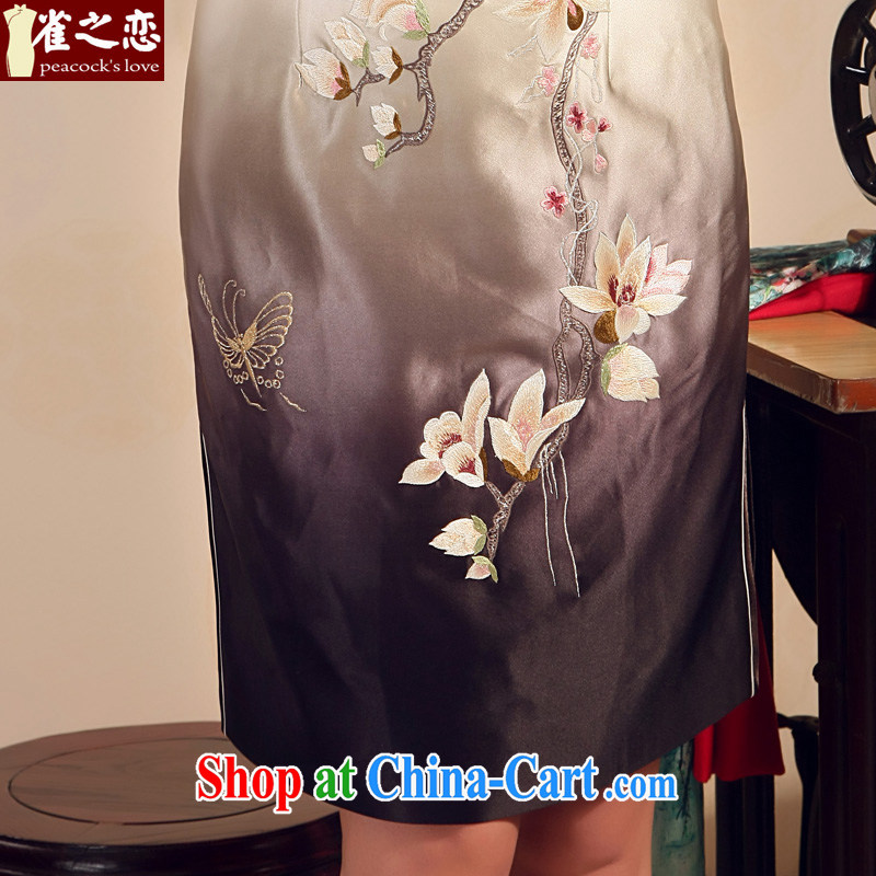 Bird lovers of 2015 new summer skirt outfit improved stylish heavy silk embroidery short cheongsam dress gradient Black - pre-sale 20 days XXL birds, love, shopping on the Internet