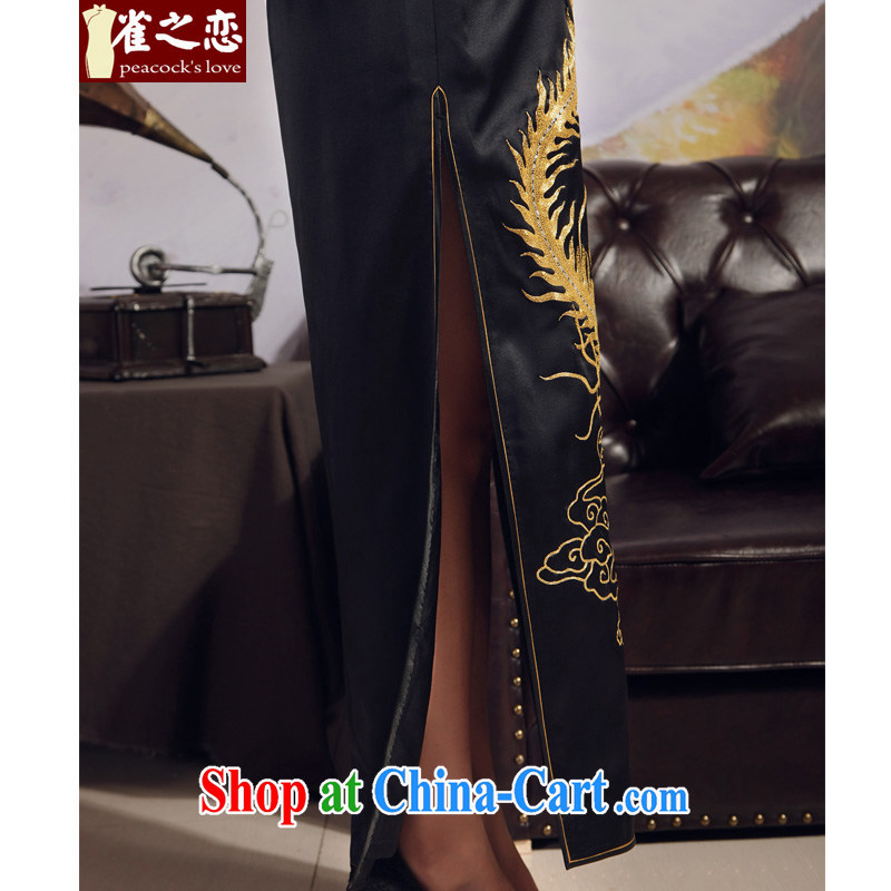 Birds love 2015 new dresses summer heavy Silk Cheongsam dress manual Suzhou embroidery is splendid and long robes Black - pre-sale 20 days out XXL, birds love, shopping on the Internet