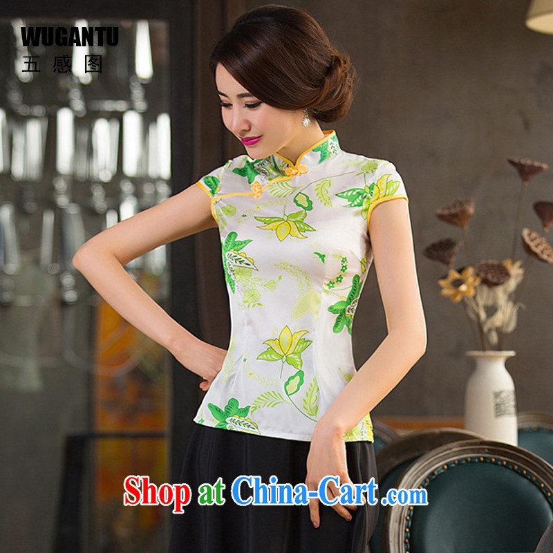 5 AND THE 2015 summer new female short-sleeve T-shirt daily improved stylish retro short cheongsam silk WGT 2331 model features XXL, sense 5 (WUGANTU), online shopping