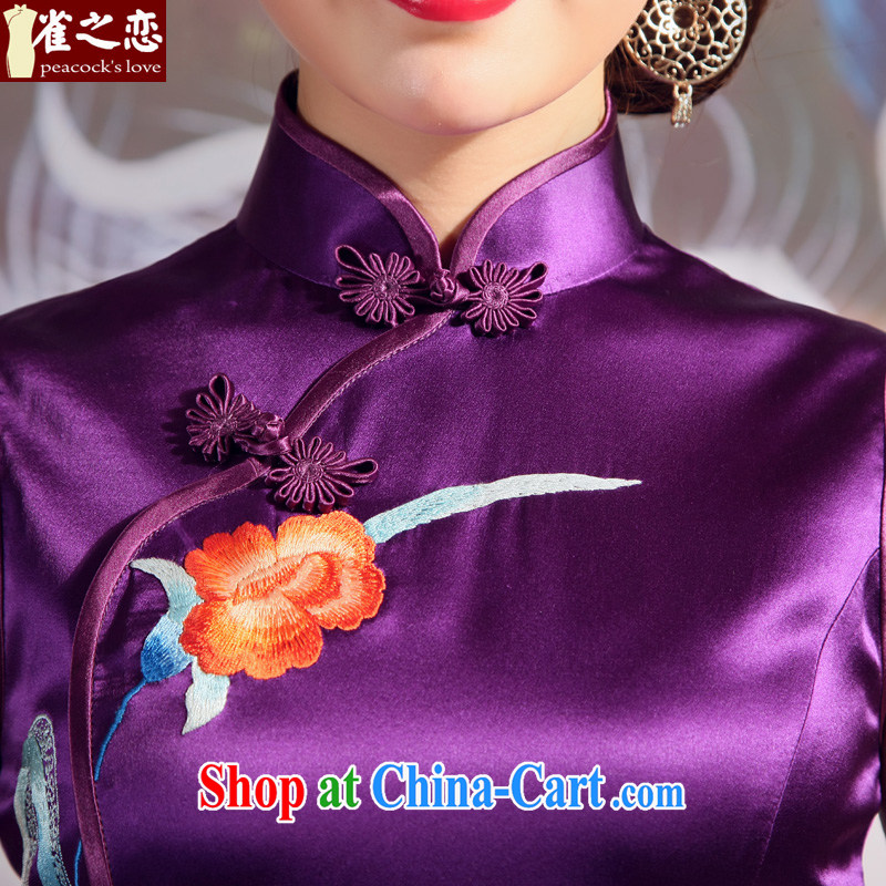 Birds of summer 2015 with new, advanced embroidery cheongsam upscale boutique style heavy silk embroidered dresses Purple - pre-sale 20 days XXL, birds of the land, and on-line shopping
