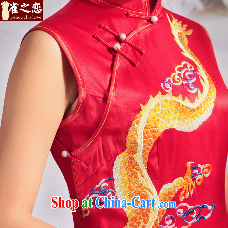Birds love 2015 summer new heavy Silk Cheongsam retro long red marriage embroidered cheongsam red - pre-sale 20 days XXL, birds love, and shopping on the Internet