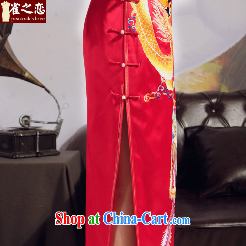 Birds love 2015 summer new heavy Silk Cheongsam retro long red marriage embroidered cheongsam red - pre-sale 20 days XXL, birds love, and shopping on the Internet