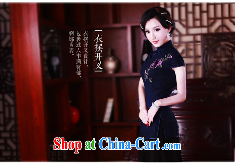 ruyi, 2015 Chinese female T-shirt stylish and improved retro cotton the cheongsam Chinese female short-sleeve 5023 blue XL pictures, price, brand platters! Elections are good character, the national distribution, so why buy now enjoy more preferential! Health