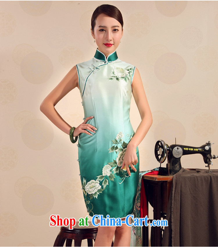 Birds love 2015 new dresses summer full retro Silk Cheongsam dress hand embroidered cheongsam gradient Green - pre-sale 20 days XXL pictures, price, brand platters! Elections are good character, the national distribution, so why buy now enjoy more preferential! Health
