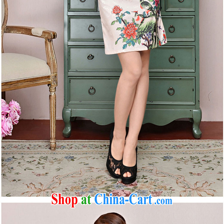 Refreshing new Ethnic Wind elegant low the forklift truck serving toast improved cheongsam dress summer T-shirt dresses female White Peacock peony flowers XXL pictures, price, brand platters! Elections are good character, the national distribution, so why buy now enjoy more preferential! Health