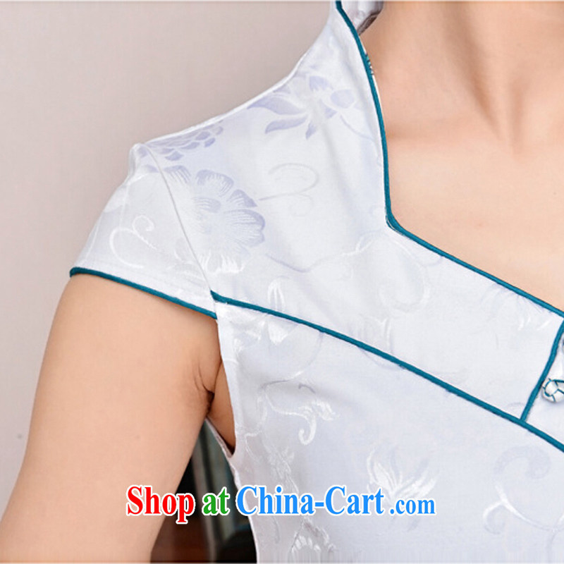 Refreshing new Ethnic Wind elegant low on the truck serving toast improved cheongsam dress summer T-shirt dresses female White Peacock peony flowers XXL, refreshing, and shopping on the Internet
