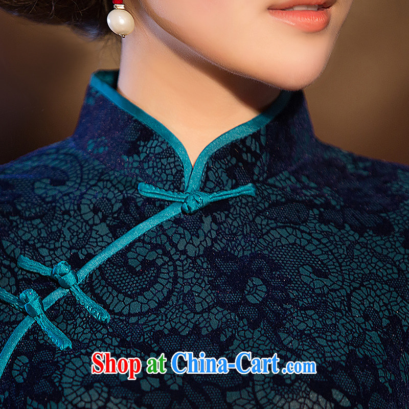 Love spell Fort Lauderdale 2015 new autumn day dresses retro improved elegance in cultivating cuff cheongsam dress, plush robes dark blue XXL (98 / 80/102, love the Fort, shopping on the Internet