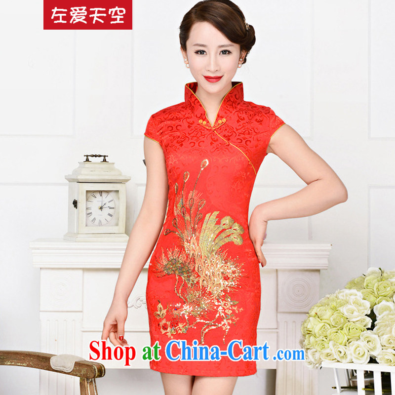 The left love sky summer 2015 new women's clothing stylish cultivating short-sleeved bridal toast clothing red festive dresses girls dresses red phoenix spend S
