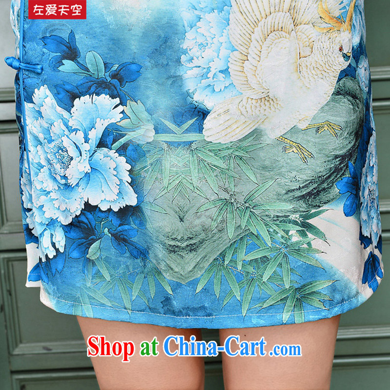 The left love sky summer 2015 new retro hand-tie stamp duty cultivating short-sleeved qipao dresses Chinese, for blue-collar workers, small bird figure XXL, left love sky, and shopping on the Internet