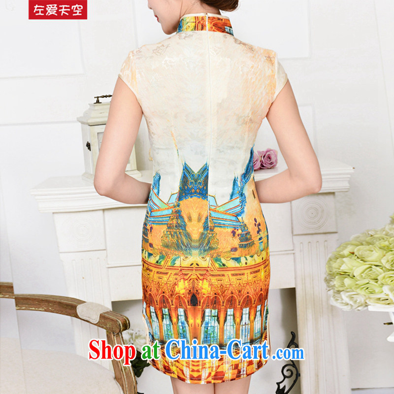 The left love sky 2015 new spring and summer fashion daily improved retro Chinese style short cheongsam dress White Palace figure XXL, left love sky, shopping on the Internet