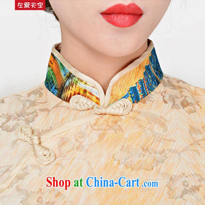 The left love sky 2015 new spring and summer fashion daily improved retro Chinese style short cheongsam dress White Palace figure XXL, left love sky, shopping on the Internet