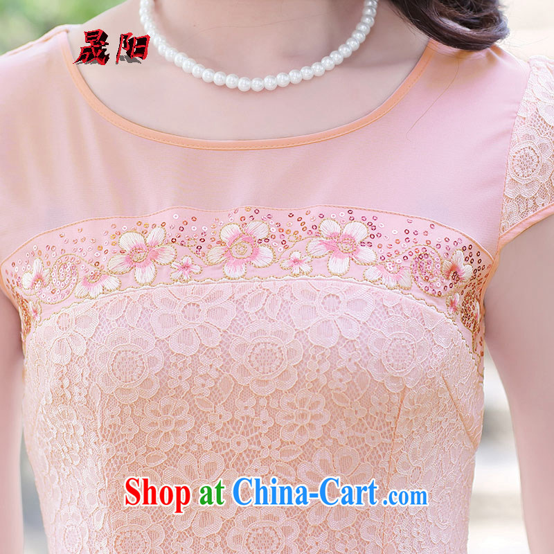 Sung Yang 2015 summer New Beauty video thin short-sleeve solid color improved lace cheongsam dress apricot XXXL, Sung-yang (shengyang), online shopping
