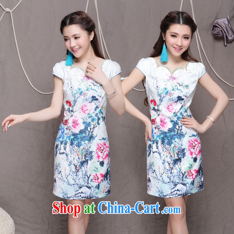 Chow honey honey China wind National wind improved stylish commuter cultivating graphics thin cheongsam FF A - 033 - 9904 white XL