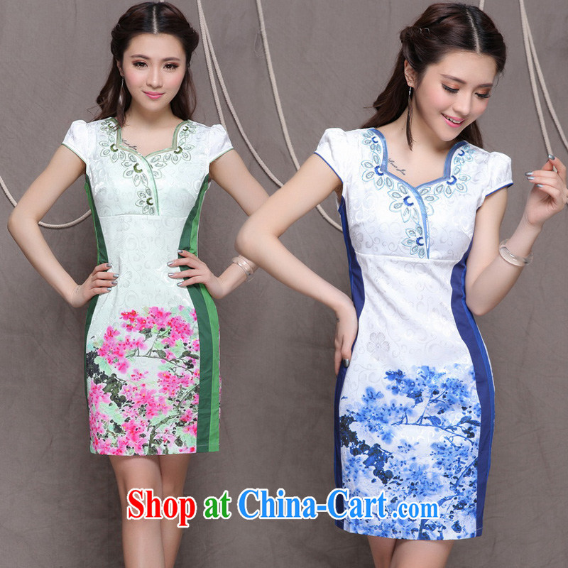 Chow honey honey 2015 new embroidery cheongsam ethnic wind and stylish Chinese qipao dress beauty graphics build cheongsam FF A - 033 - 9906 blue XL, Selina CHOW honey honey (YIMIMI), online shopping