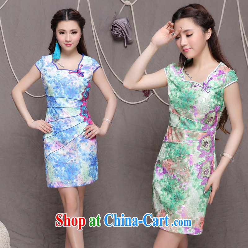Chow honey honey 2015 New China wind stylish ethnic wind and refined improved cheongsam dress elegance FF A - 033 - 9905 blue XL, Selina CHOW honey honey (YIMIMI), online shopping