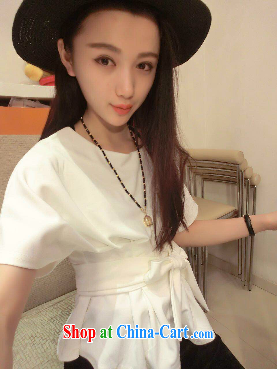 Chow honey honey 2015 New Solid Color round-collar short-sleeve loose the waist straps shirt BR - B 2033 - 206 white are code, Selina CHOW honey honey (YIMIMI), online shopping