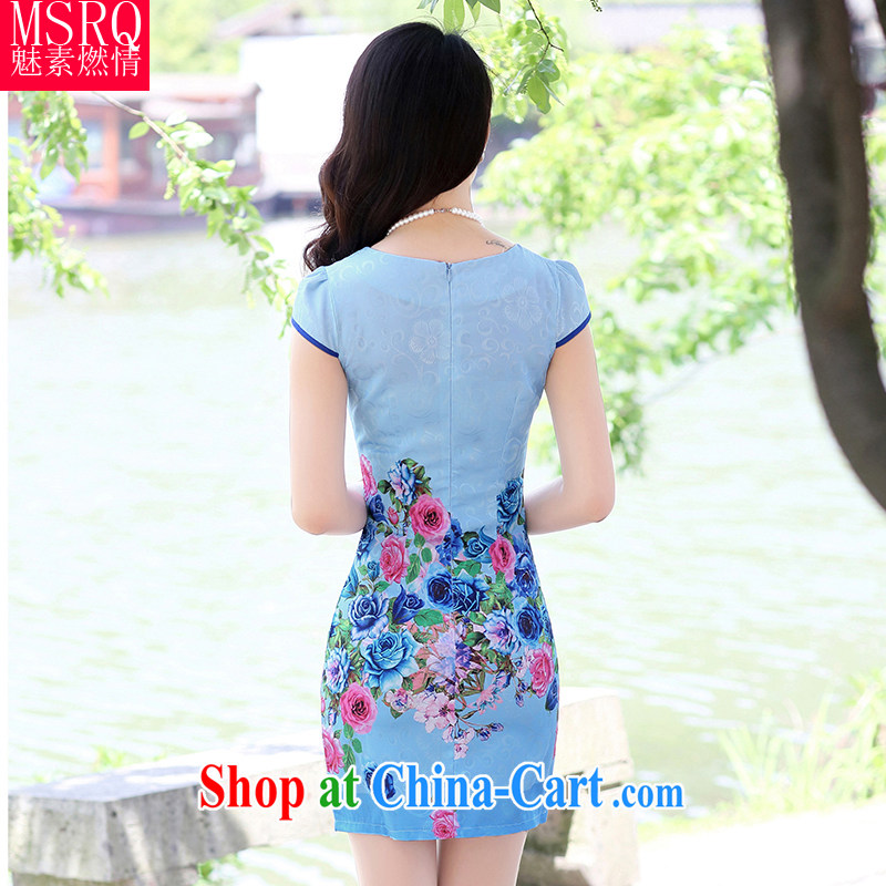 Quality of fuel, summer 2015 New Classic jacquard round-collar beauty graphics thin retro dresses women dresses blue rose-colored XXL, director of fuel (meisuranqing), shopping on the Internet