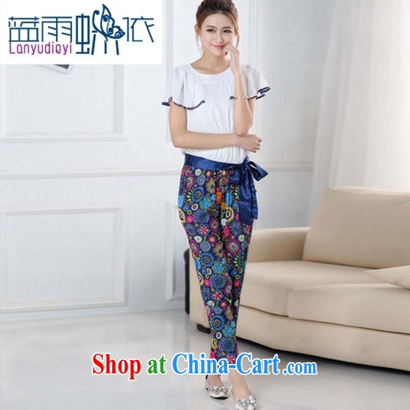 hamilton 2015 Korean summer new women who decorated cuff flouncing-pants, with floral L, blue rain bow, and, on-line shopping