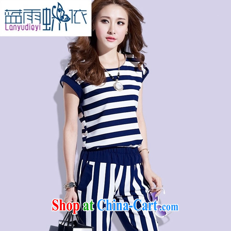 hamilton 2015 summer new Korean streaks in short sleeves shirt T beauty stylish pencil trousers two piece girls blue short XL