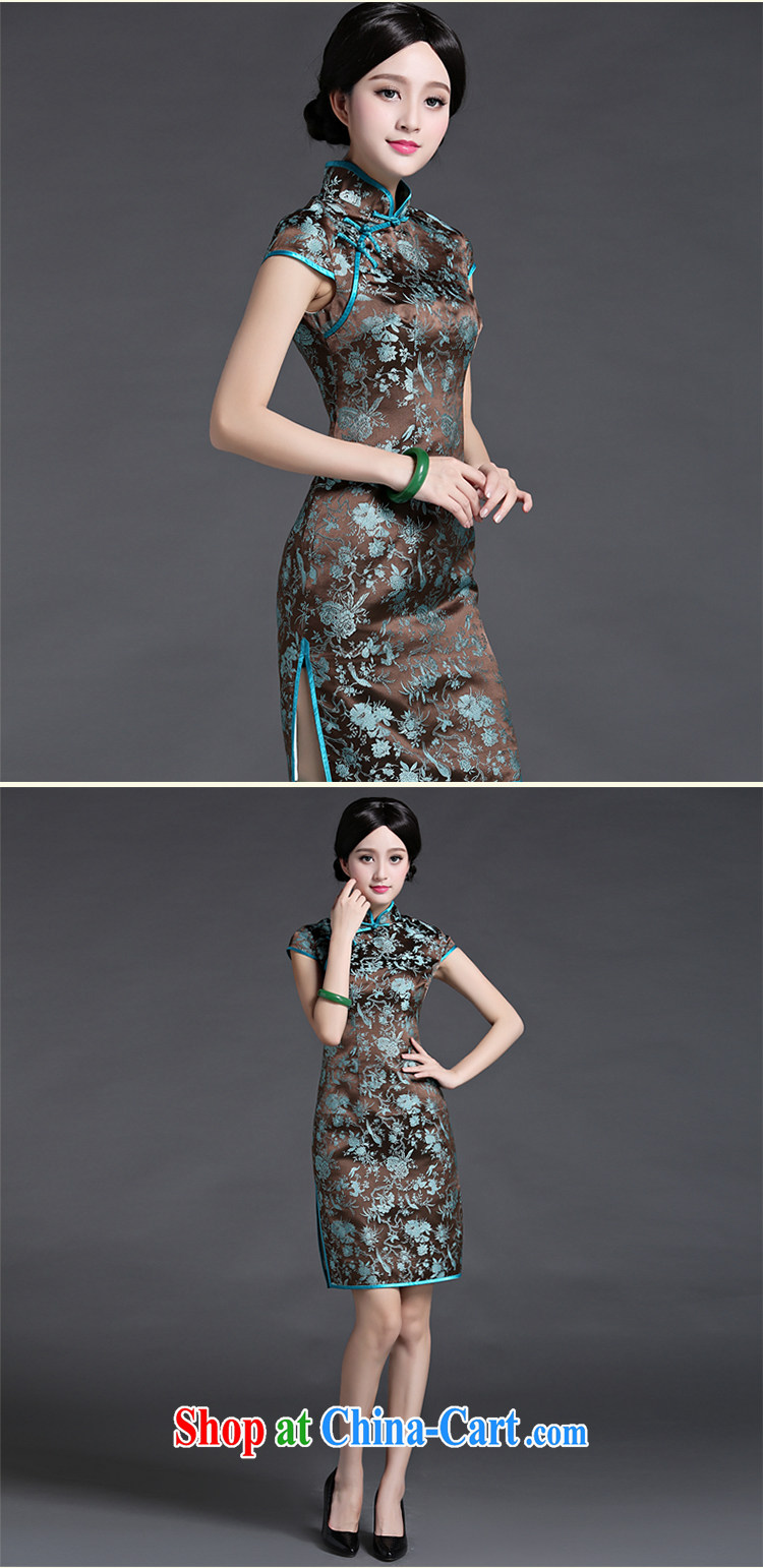 China classic 2015 spring and summer new upscale damask short-sleeve double-shoulder cheongsam dress improved retro short suit XXL pictures, price, brand platters! Elections are good character, the national distribution, so why buy now enjoy more preferential! Health