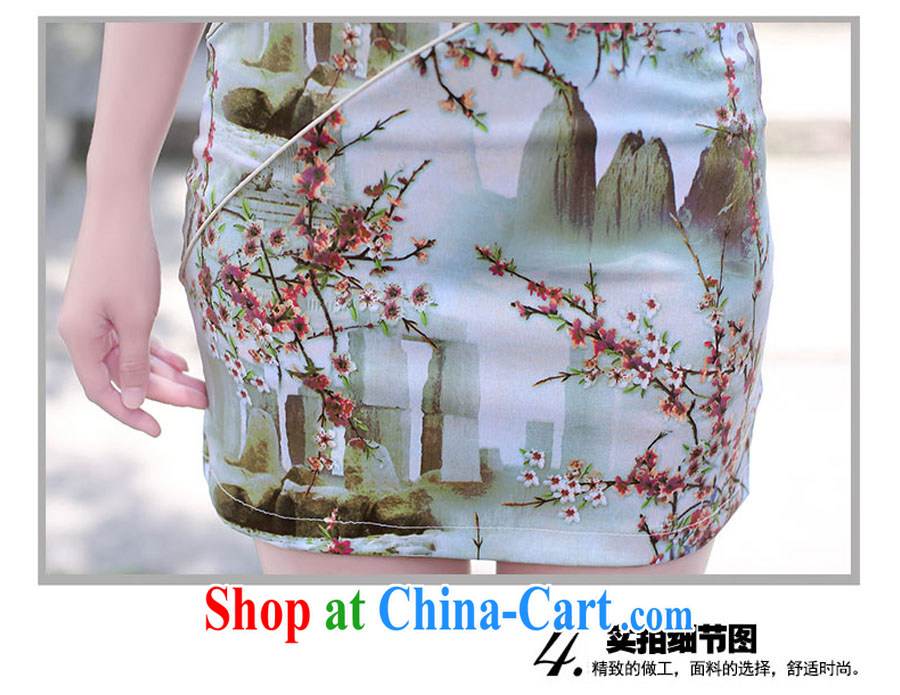 Koo Dae-sung Yang 2015 summer New Beauty video thin short-sleeved round-collar landscape stamp improved cheongsam dress blue Sun Flower L pictures, price, brand platters! Elections are good character, the national distribution, so why buy now enjoy more preferential! Health