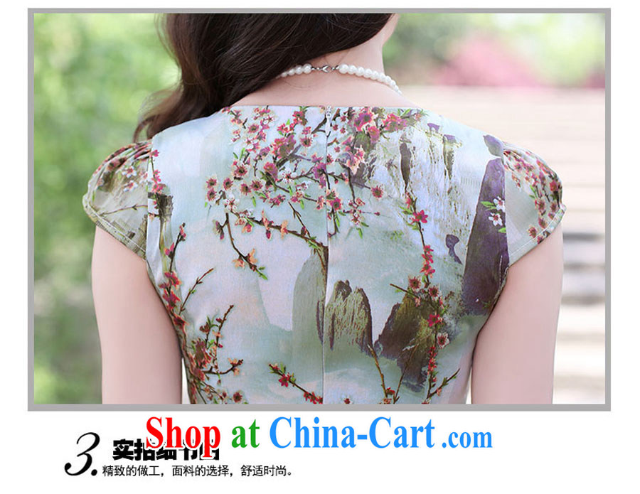 Koo Dae-sung Yang 2015 summer New Beauty video thin short-sleeved round-collar landscape stamp improved cheongsam dress blue Sun Flower L pictures, price, brand platters! Elections are good character, the national distribution, so why buy now enjoy more preferential! Health